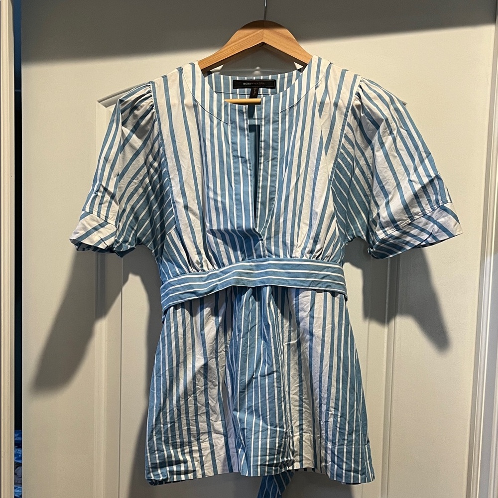BCBG Sky Blue and White Striped Top
